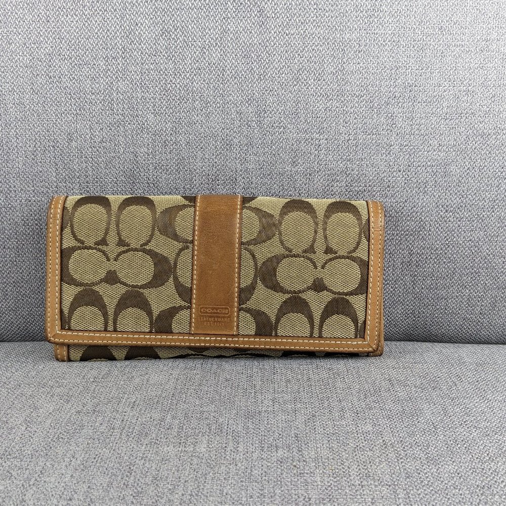 Coach Signature Tan Print Wallet